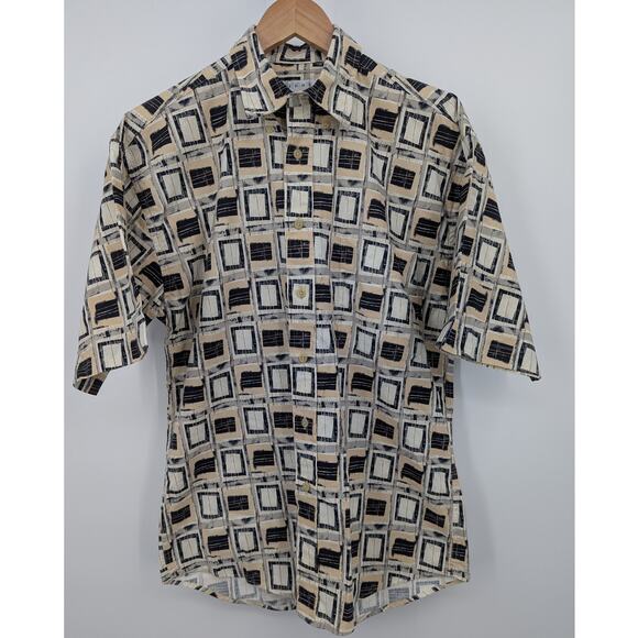 VTG Tribute 100% Cotton Geometric Short Sleeve Button Up Small Shirt Streetwear - Picture 1 of 3